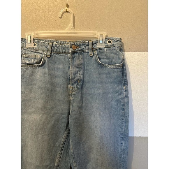Zara Basic Denim Metal Grommet Rings Fray Raw Hem Cropped Button fly Jeans Sz 4 - Picture 3 of 8